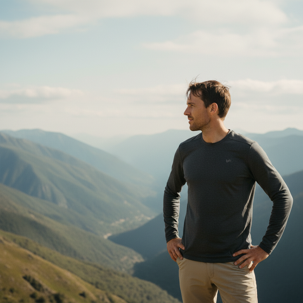 Man at a mountain overlook breathing deeply — unlock your potential